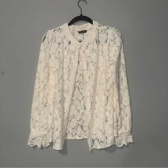 PrettyGarden Ivory Lace Button Down Blouse - Picture 2 of 5